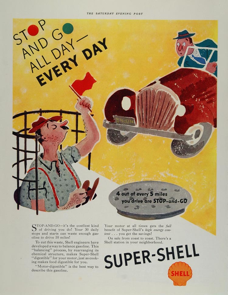 1937 Vintage Ad Super Shell Gasoline Gas Manhole Worker - ORIGINAL MIX5