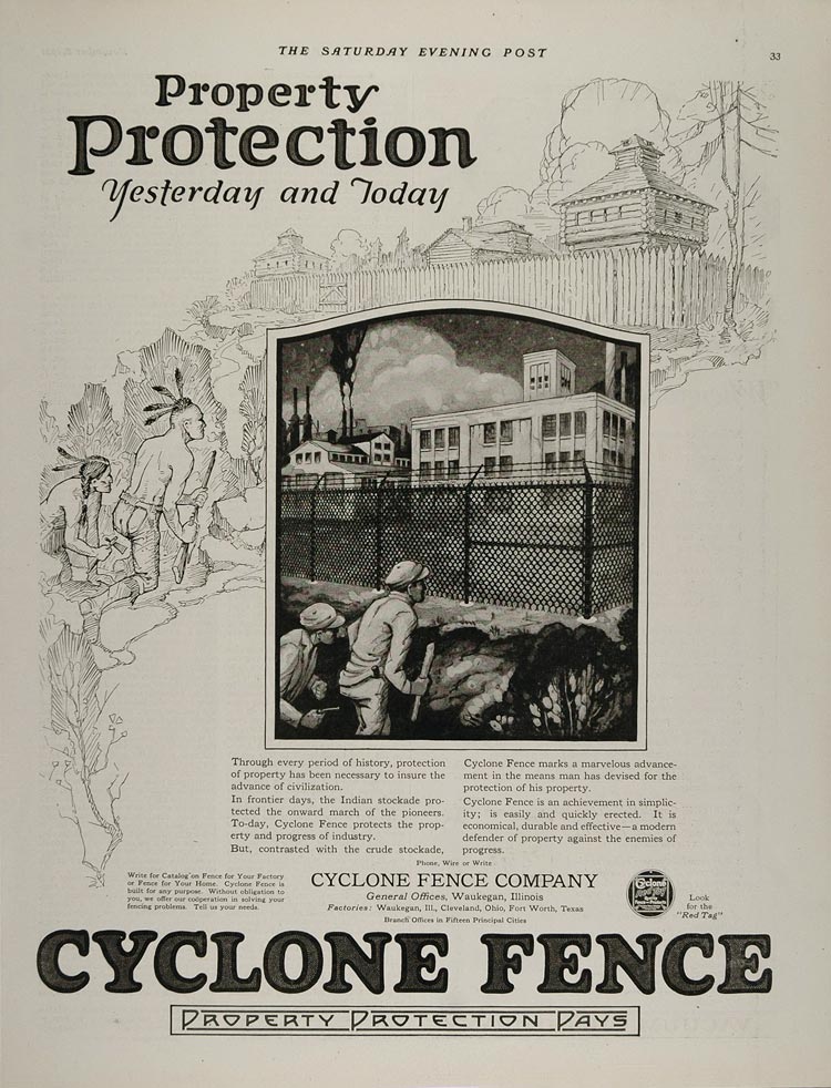 1921 Vintage Ad Cyclone Fence Waukegan Burglar Stockade - ORIGINAL MIX6