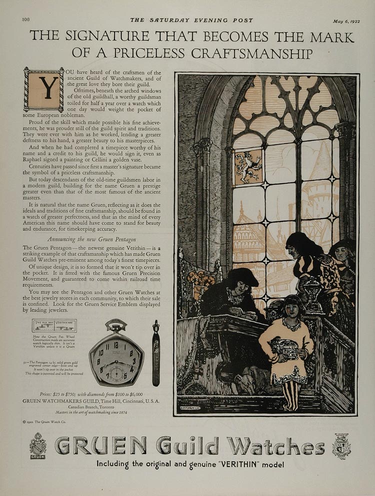 1922 Ad Gruen Watchmakers Guild Pentagon Verithin Watch - ORIGINAL MIX6