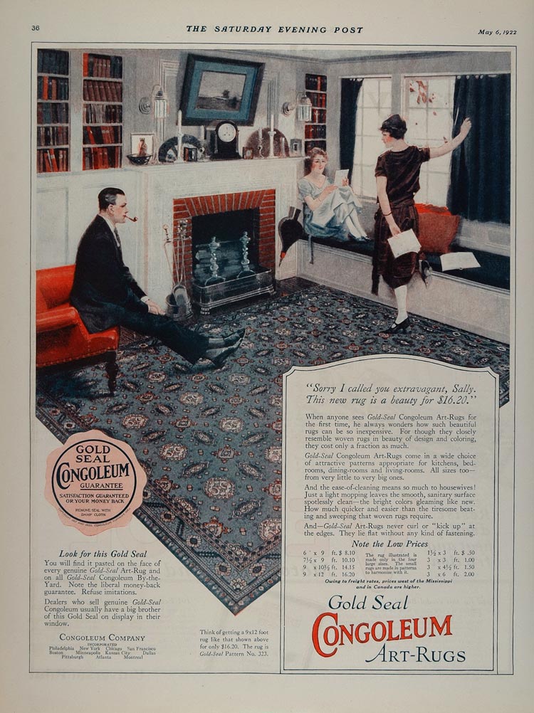 1922 Ad Congoleum Art Rug Floor Covering Living Room - ORIGINAL ADVERTISING MIX6