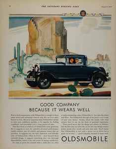 1930 Vintage Ad Blue Oldsmobile Olds Desert Mottos Logo - ORIGINAL MIX6