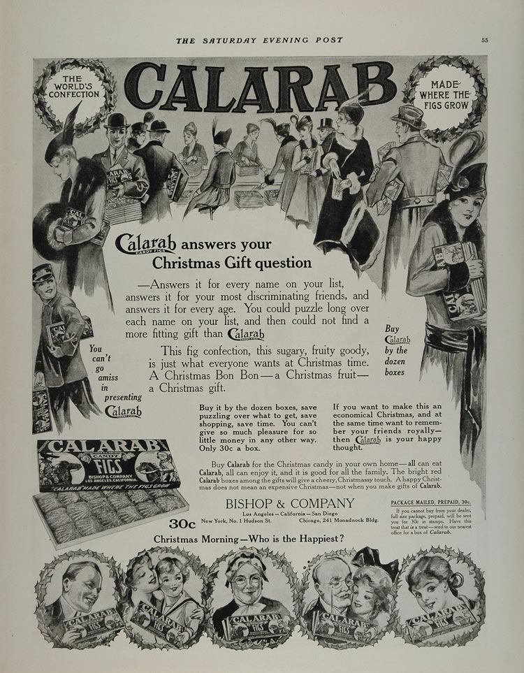 1914 Ad Calarab Candy Figs Christmas Bon Bon Box Gift - ORIGINAL MIX6