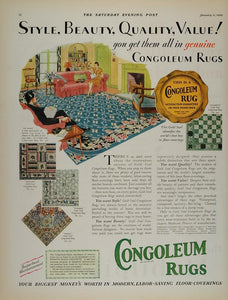 1930 Color Ad Congoleum Rug Du Barry Floor Living Room - ORIGINAL MIX6
