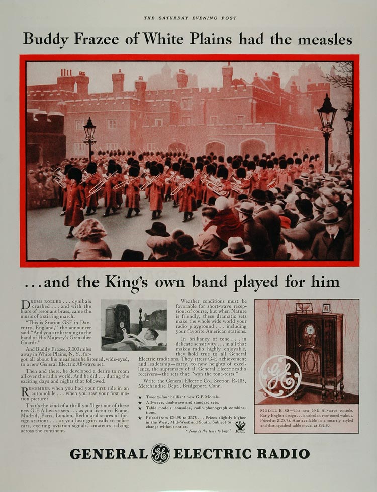 1934 Ad GE Radio King George V Band Grenadier Guards - ORIGINAL ADVERTISING MIX6