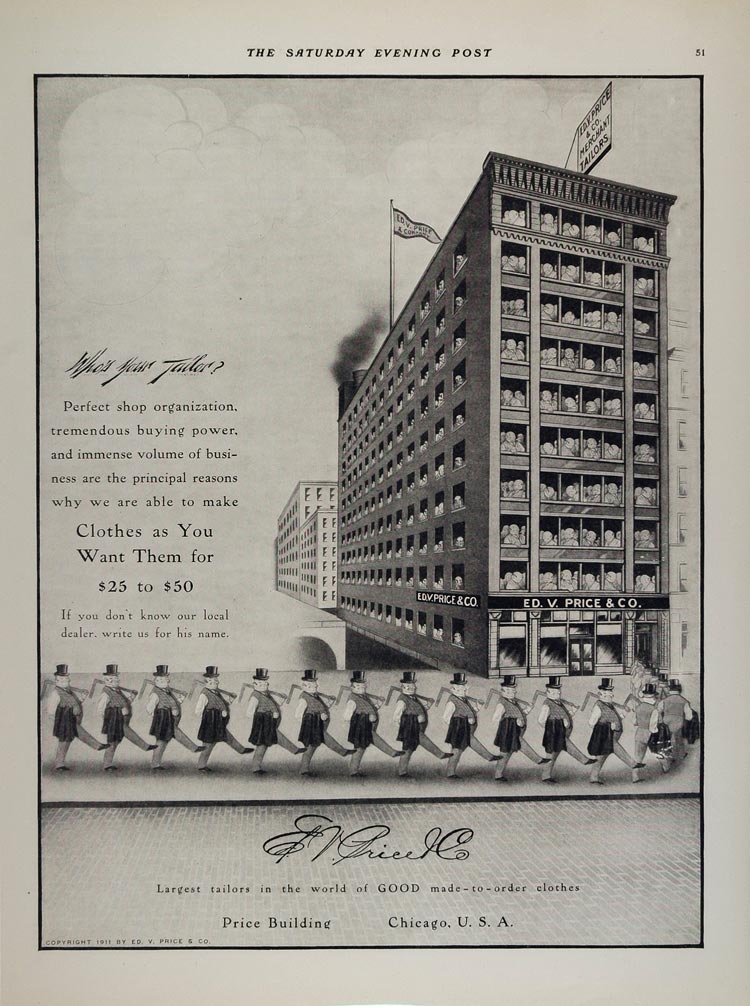 1911 Ad Men Clothes Tailor Ed.V. Price Building Chicago - ORIGINAL MIX6