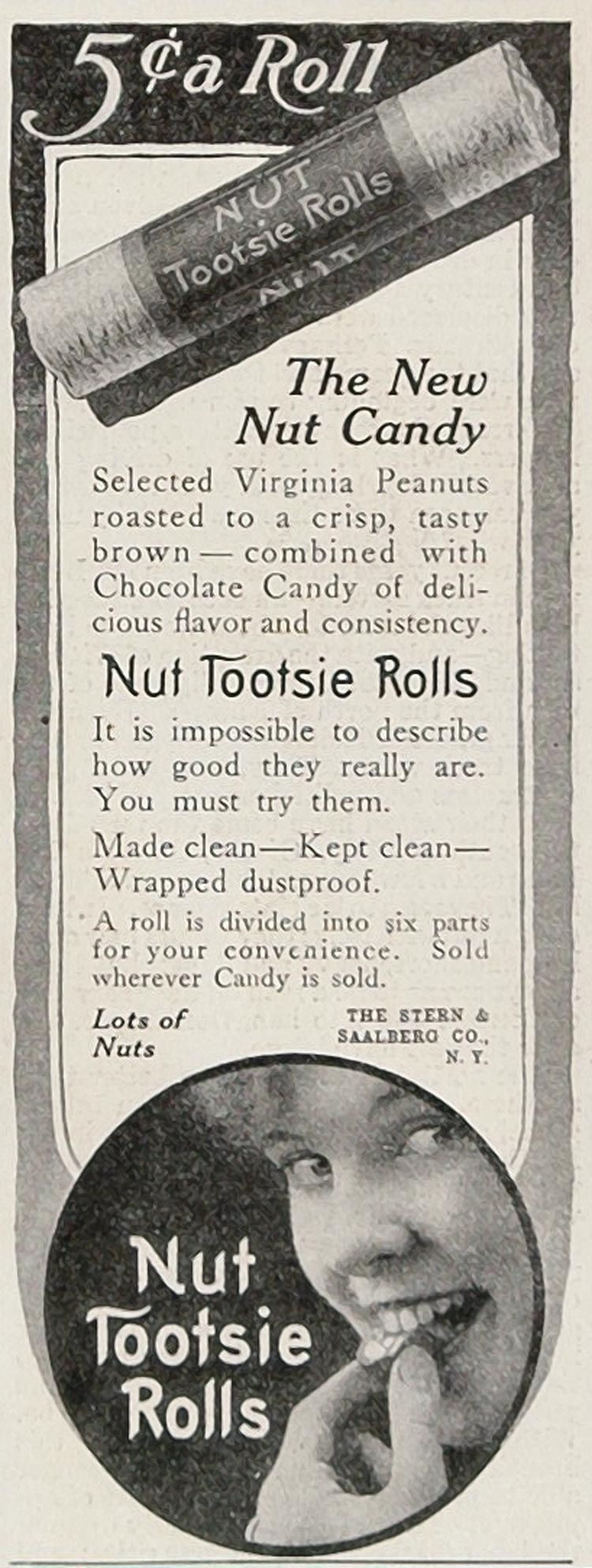 1916 ORIG. Vintage Ad Nut Tootsie Rolls Peanut Candy - ORIGINAL ADVERTISING MIX6