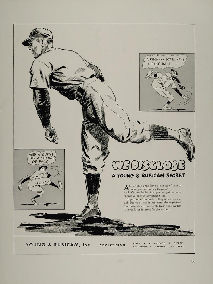 1938 Ad Young & Rubicam Advertising Baseball Pitcher - ORIGINAL ADVERTISING MIX7