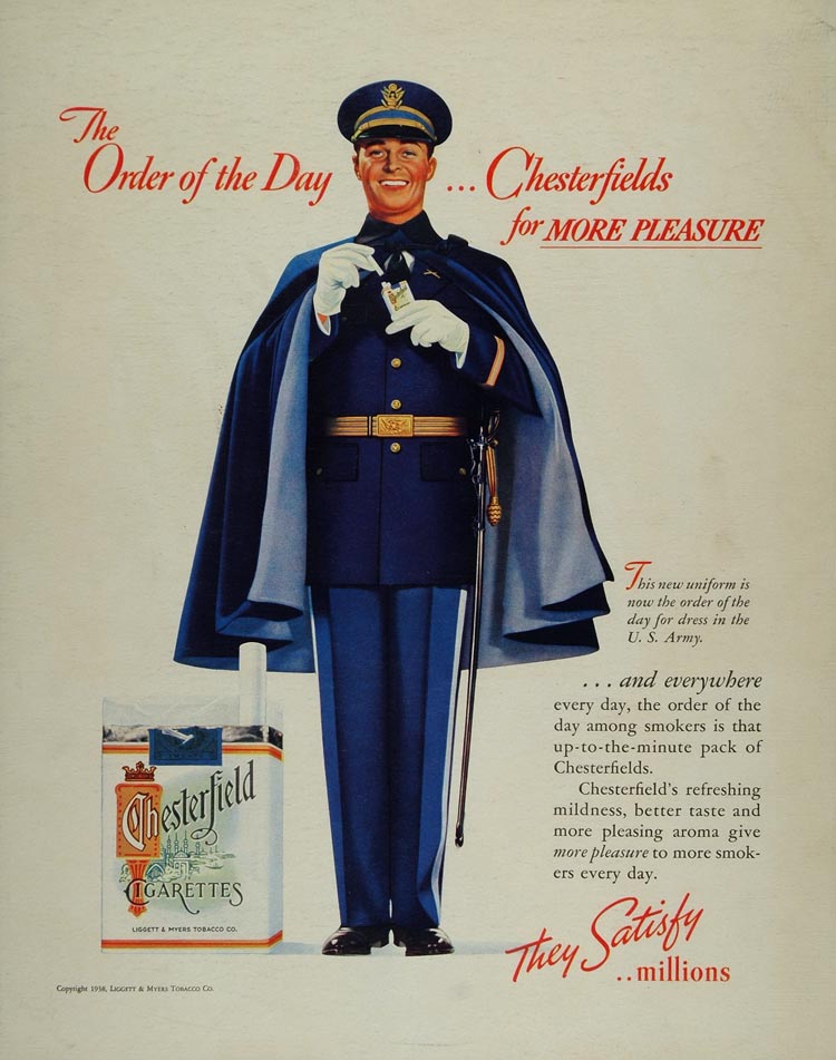 1938 Ad Chesterfield Cigarettes U.S. Army Dress Uniform - ORIGINAL MIX7
