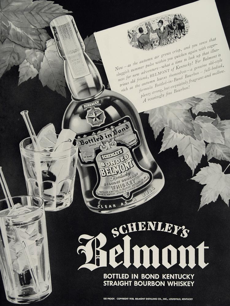 1938 Ad Schenley's Belmont Kentucky Bourbon Whiskey Equestrians Leaves MIX7