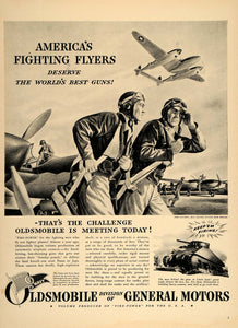 1942 Ad WW II Oldsmobile Fighter Planes Guns Airmen - ORIGINAL ADVERTISING MIX8