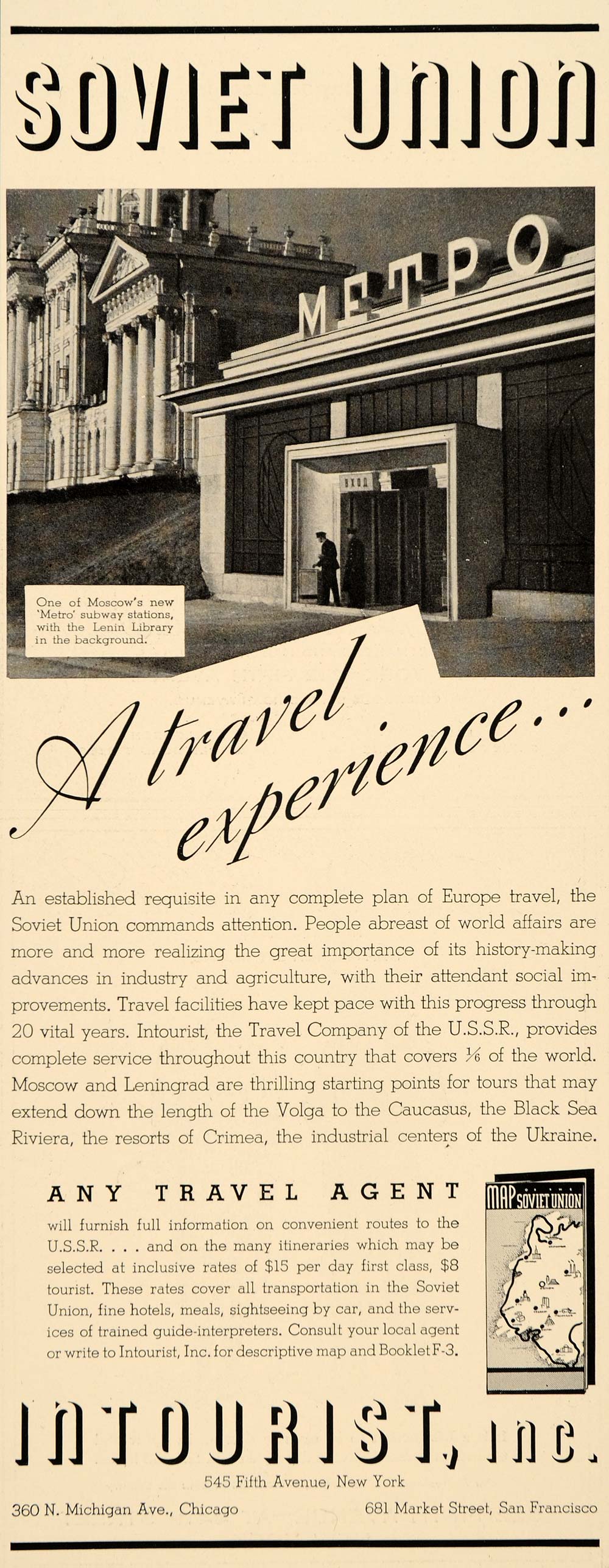 1937 Ad Intourist Travel Soviet Union Lenin Library - ORIGINAL ADVERTISING MIX9