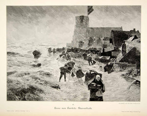1893 Wood Engraving Storm Hans Bartels Flood Torrential Rain Evacuation MK1