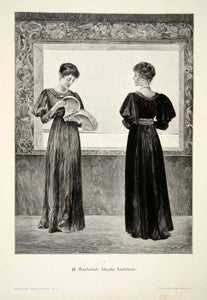 1893 Wood Engraving Reading Dress Sartorio Ideale Lekture Lesson Gown Window MK1
