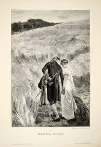1893 Wood Engraving Robert Haug Heimkehr Lovers Romance Soldier Wheat Field MK1