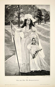 1893 Wood Engraving Ausgewiesenen Ward Dress Van Den Bos Girl Flower Dress MK1