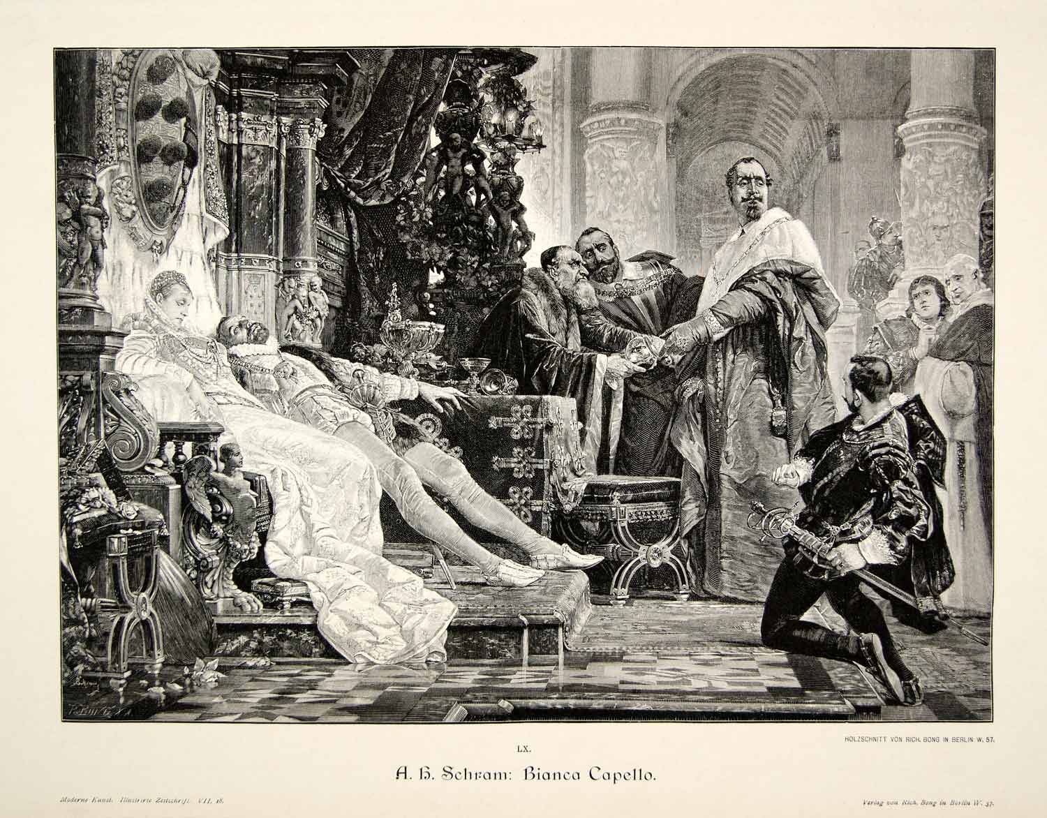 1893 Wood Engraving Schram Bianca Capello Poisoned Throne Italian Intrigue MK1