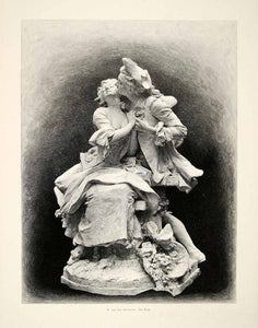 1893 Wood Engraving Kuss Straeten Couple Lovers Kiss Romance Romantic Dress MK1
