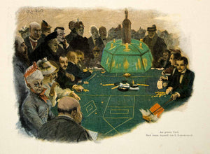 1893 Wood Engraving Rosenstand Green Table Gambling Grunen Tisch Lamp MK1