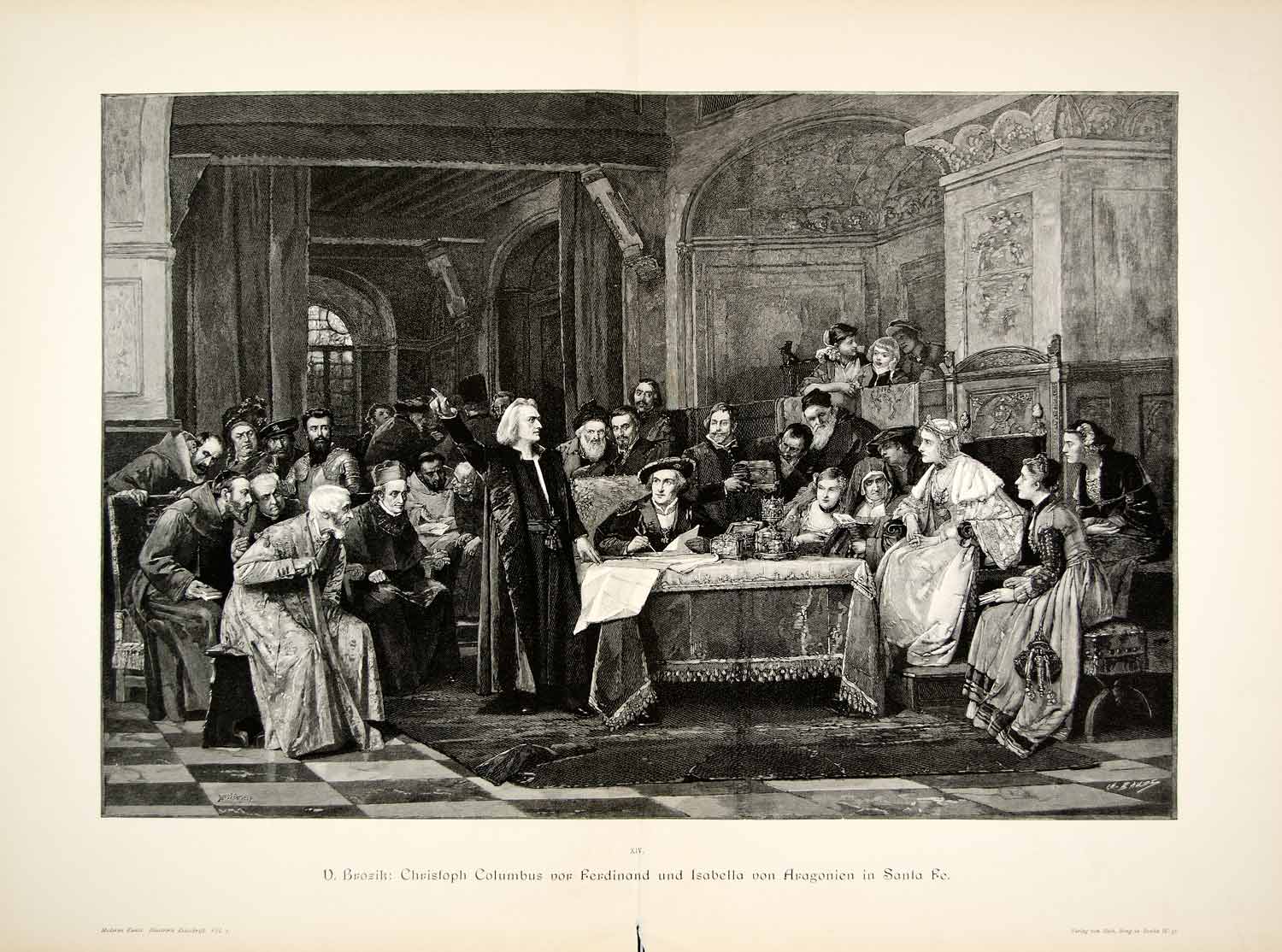 1893 Wood Engraving Christopher Columbus Vacsalv Brozik Ferdinand