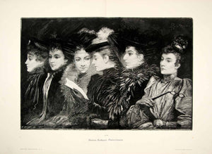 1893 Wood Engraving Parisian Women Theater Show Pariserinnen Gaston Bethune MK1