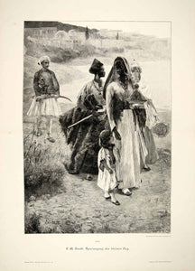 1893 Wood Engraving Walking Little Bey Bredt Ethnic Costume Child Boy Guard MK1