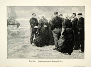 1907 Wood Engraving Max Stern Farewell Herring Fisherman Dutch Goodbye Shore MK2
