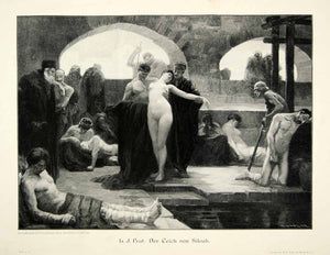 1907 Wood Engraving Pool Siloam Sick Biblical Healing Nude Naked Woman Prat MK2