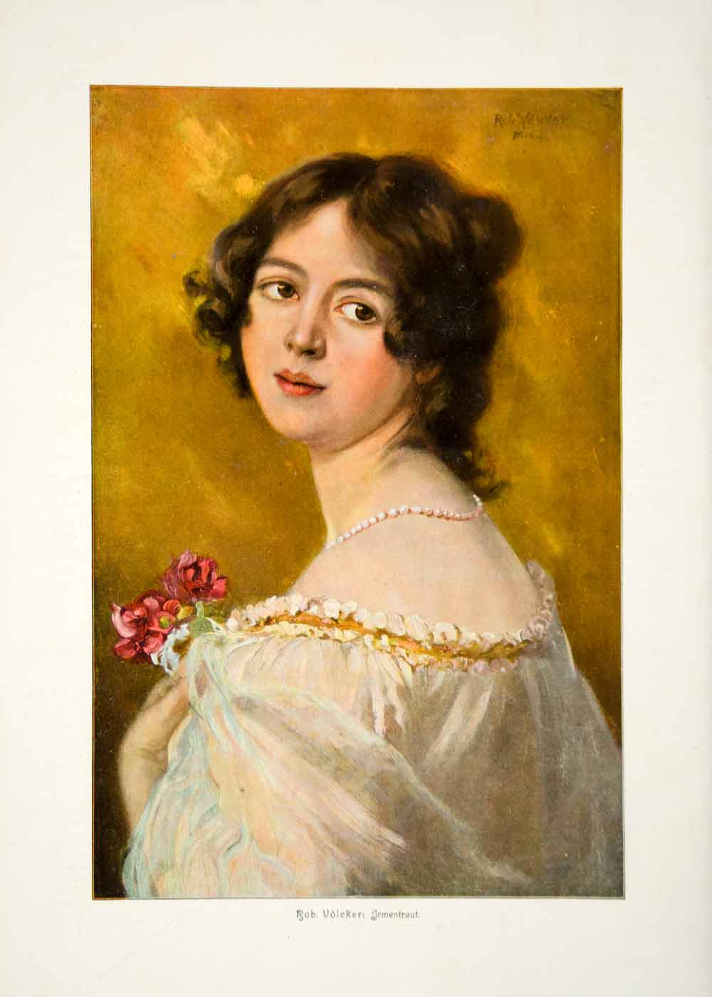 1907 Photolithograph Rob Volcker Irmentraut Portrait Woman Bouquet Back MK2