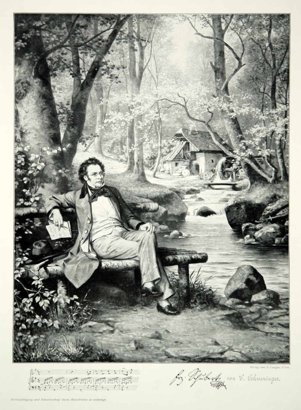 1912 Print Carl Schweninger Jr.Franz Peter Schubert Austrian Composer MK4