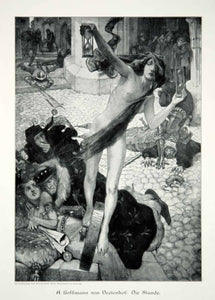 1912 Print August Hoffmann von Vestenhof Art Nude Woman Naked Hourglass Hour MK4
