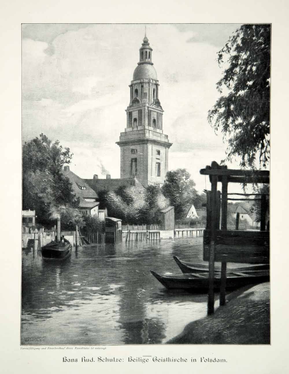 1912 Print Hans Rudolf Schulze Heilige Geistkirche Church Potsdam Germany MK4