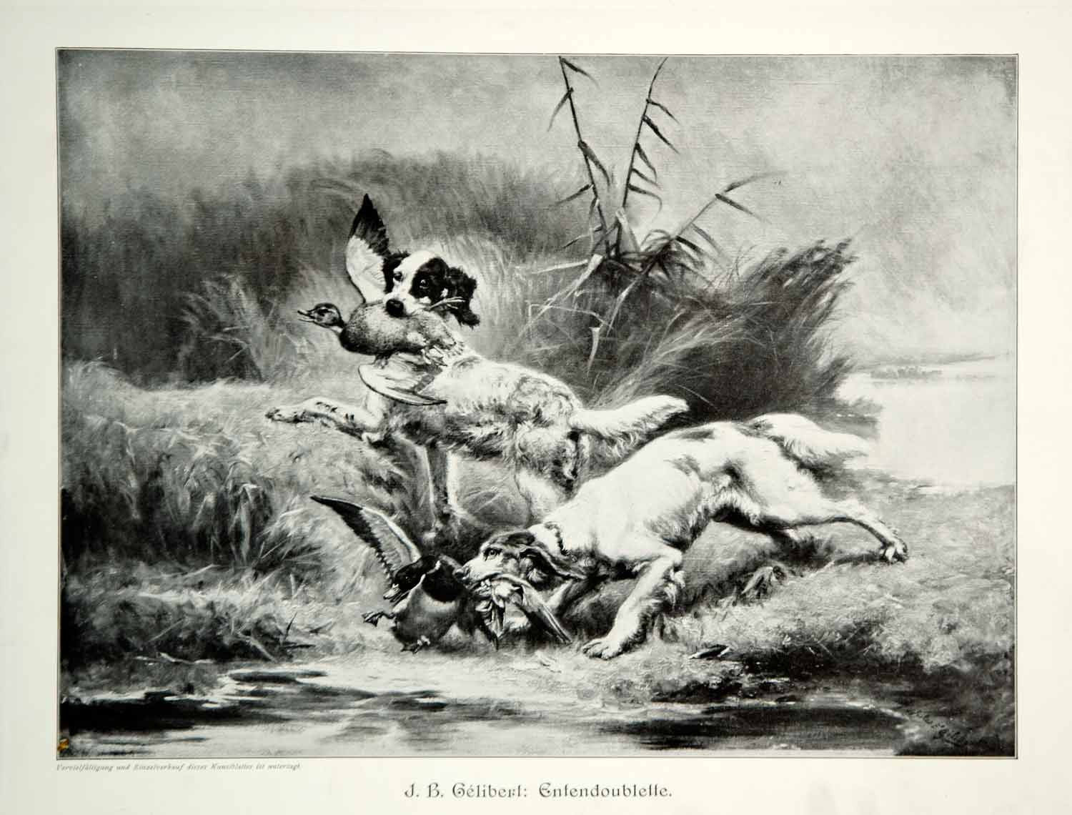 1912 Print Jules-Bertrand Gelibert Duck Hunting Dogs Retrievers Painting Art MK4 - Period Paper
