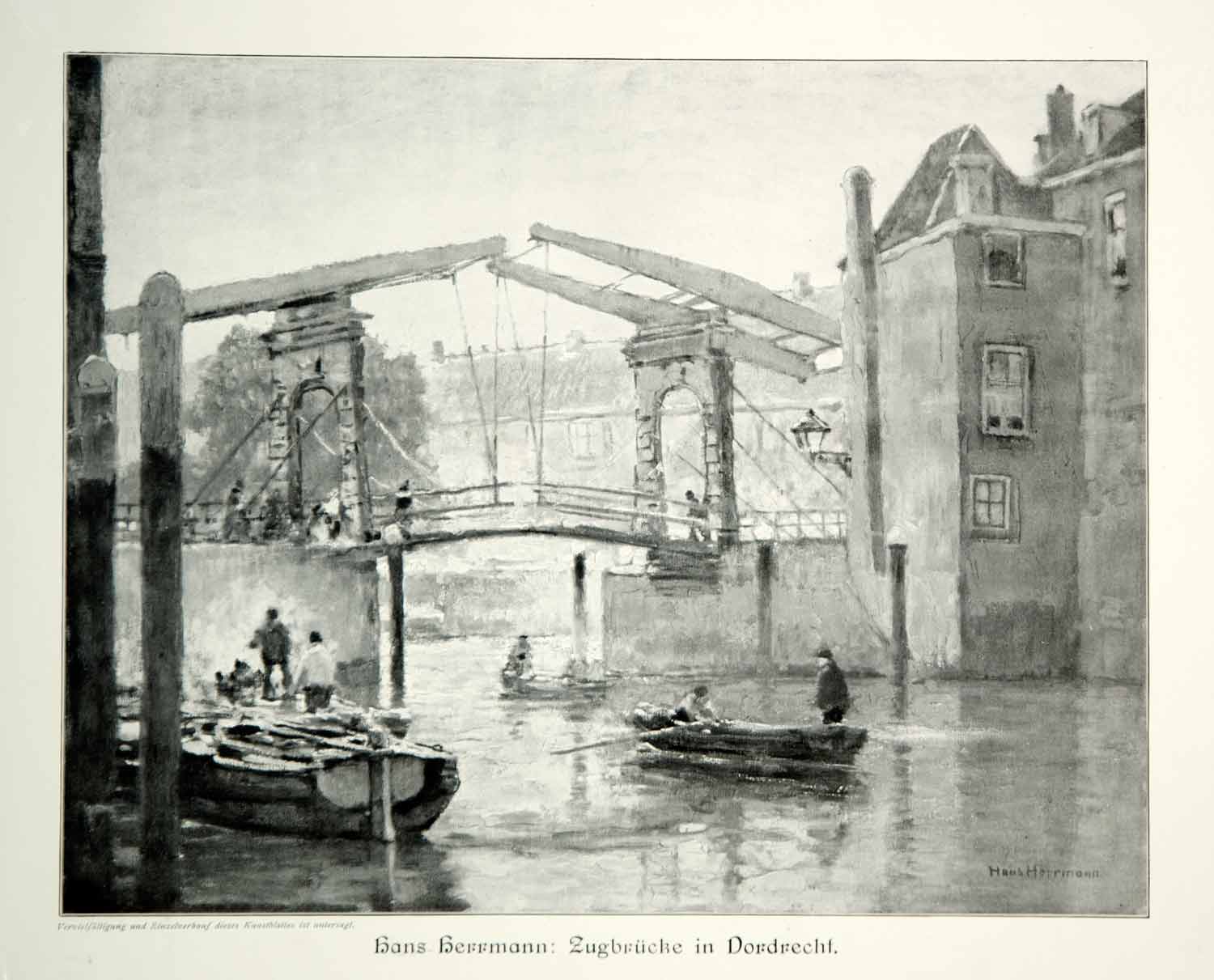 1912 Print Hans Herrmann Drawbridge Zugbrucke Dordrecht Netherlands Holland MK4