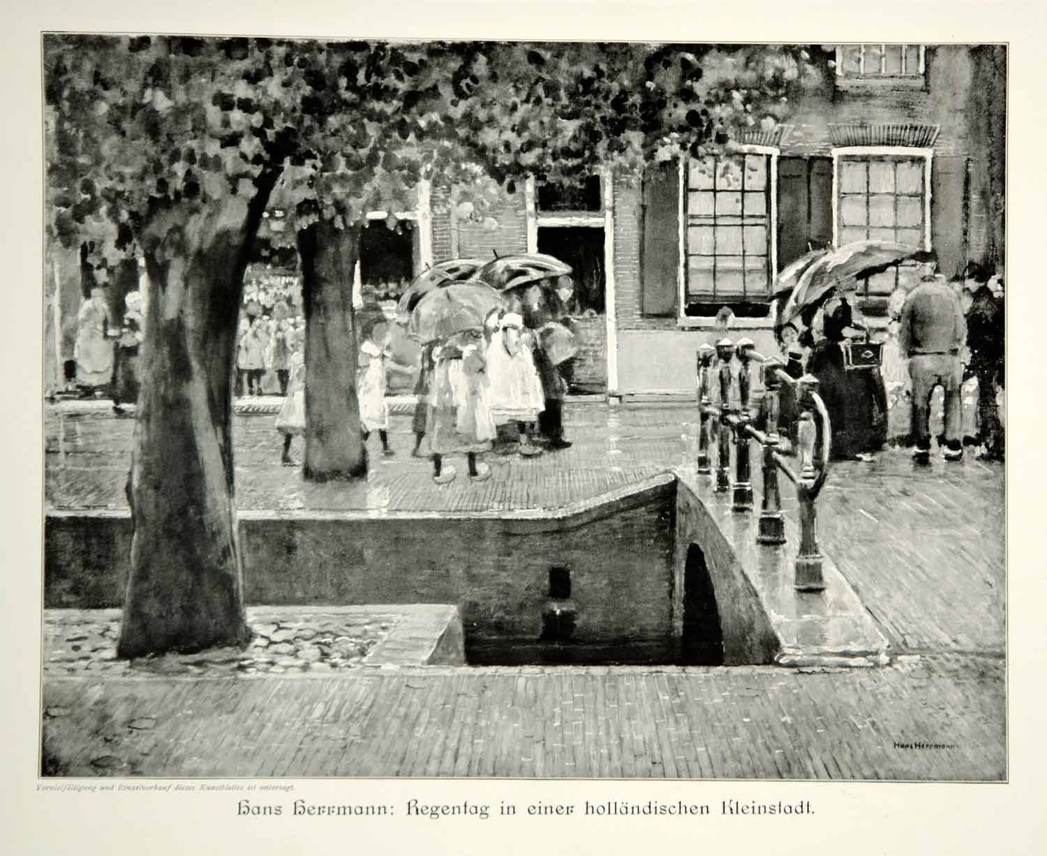 1912 Print Hans Herrmann Rainy Day Town Netherlands Holland Dutch Children MK4