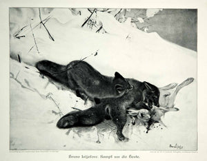 1912 Print Bruno Liljefors Fox Rabbit Hare Winter Wildlife Artist Swedish MK4