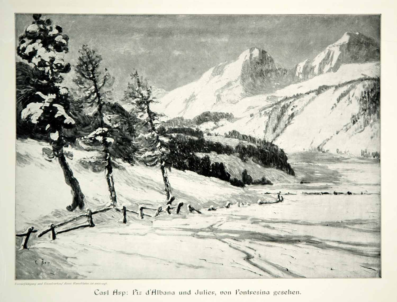 1912 Print Carl Arp Piz Albana Julier Albula Alps Mountain Peaks Landscape  MK4