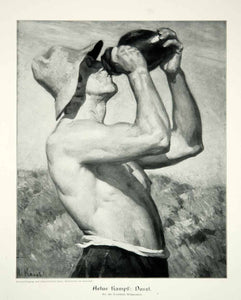 1912 Print Arthur Kampf Durst Thirst Laborer Working Man Drinking Water Jug MK4