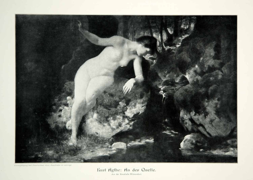 1912 Print Kurt Agthe An der Quelle Nude Art Woman Naked Spring Water Source MK4 - Period Paper
