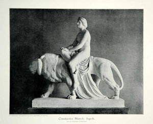 1912 Print Constantin Starck Lyrik Poetry Nude Woman Lion Sculpture Statue MK4