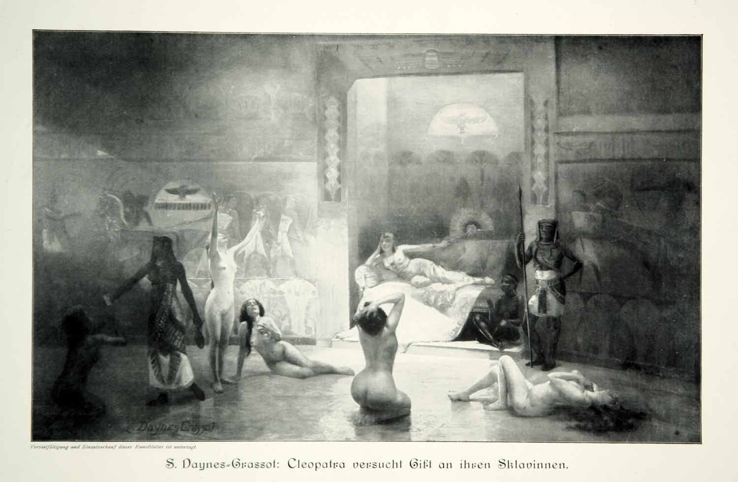1912 Print Suzanne Daynes-Grassot Queen Cleopatra Nude Slave Women Poisoning MK4