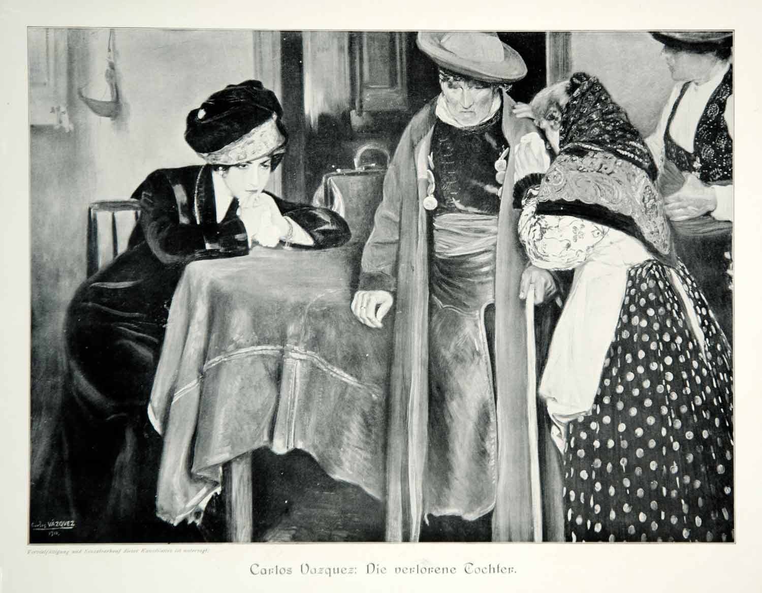 1912 Print Carlos Vazquez Art Verlorene Lost Tochter Daughter Mother Father MK4