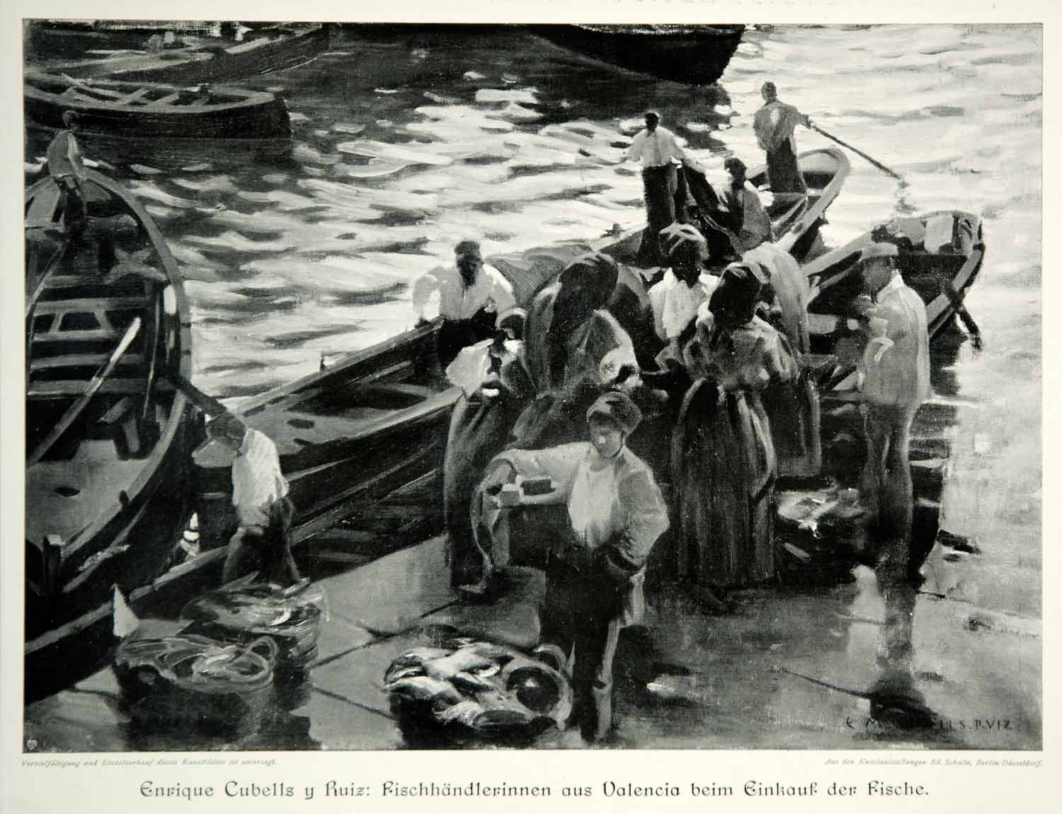 1912 Print Enrique Martinez Cubells y Ruiz Fish Traders Fishing Boat Spain MK4