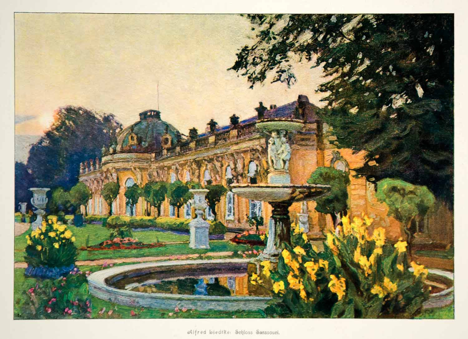 1912 Photolithograph Alfred Liedtke Schloss Sanssouci Palace Potsdam Germany MK4