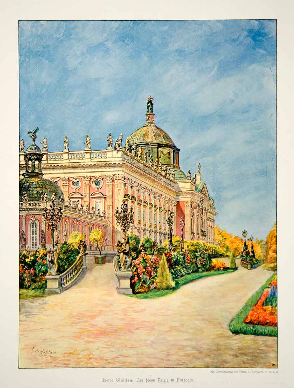 1912 Photolithograph Grete Waldau New Palace Neues Palais Potsdam Baroque MK4