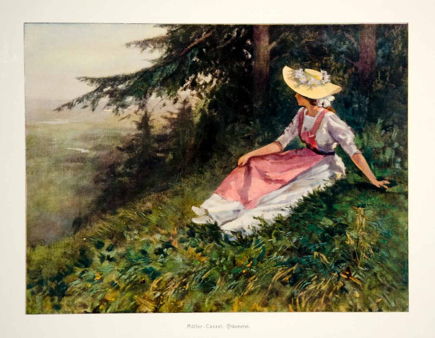 1912 Photolithograph Adolf Leonhard Muller-Cassel Art Traumerei Landscape MK4