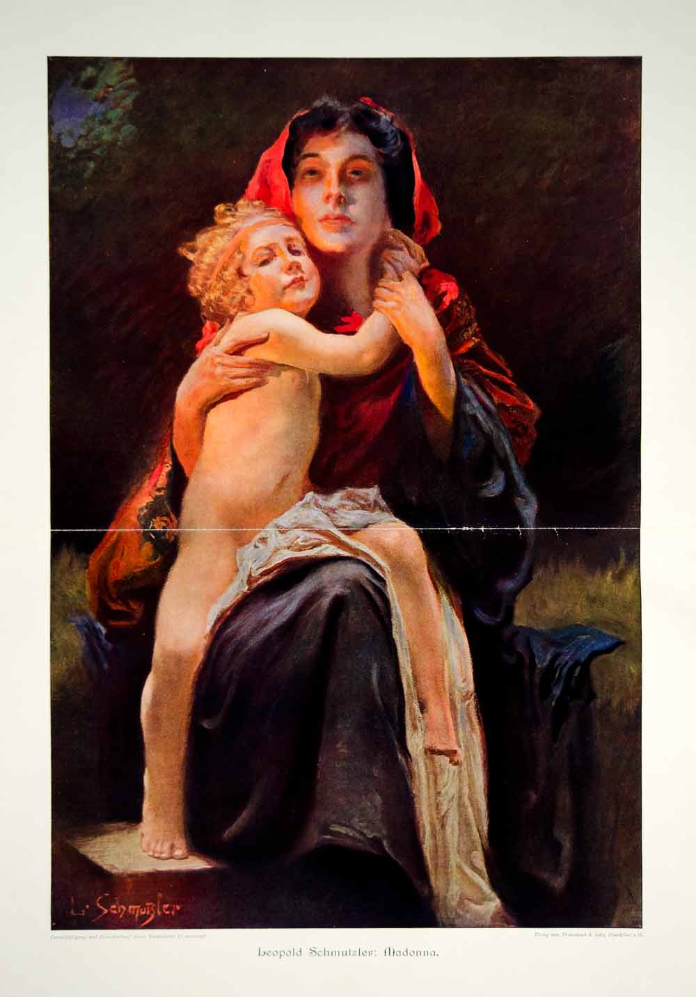 1912 Photolithograph Leopold Schmutzler Madonna Mother Child German Artist MK4