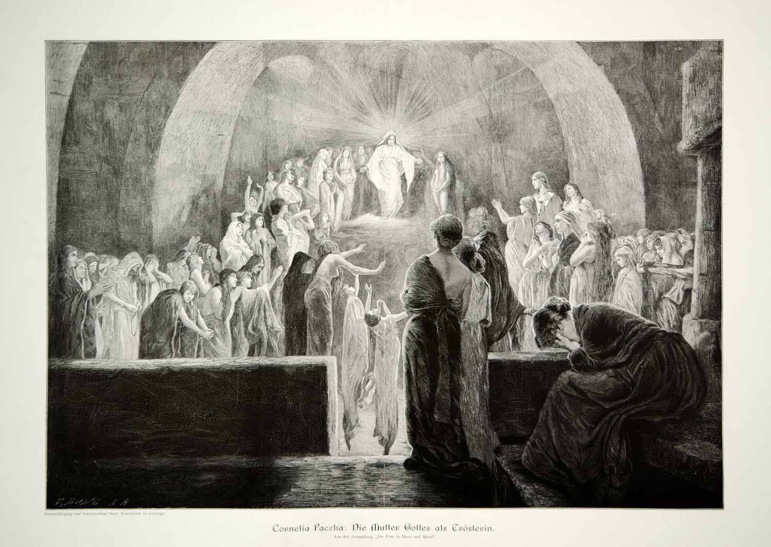 1912 Wood Engraving Cornelia Paczka Mutter Gottes Trosterin