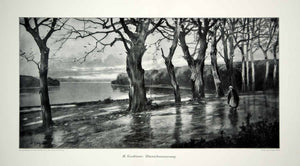 1912 Print A Kaufman Art Landscape Uberschwemmung Flooding River Flood Trees MK4