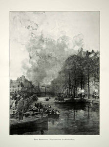 1912 Print Hans Herrmann Art Feuersbrunst Amsterdam Fire Canal Holland City MK4