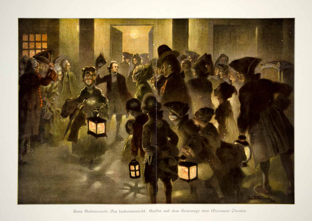 1912 Photolithograph Hans Stubenrauch Goethe Weimar Theatre Lanterns Antique MK4 - Period Paper
